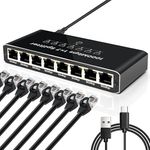 Bundviel LAN Splitter 1 auf 7 Gigabit Ethernet Switch 1000Mbps, RJ45 Netzwerk Verteiler mit USB-C Stromversorgung, ideal für Router, Computer, IPTV, Smart-Kameras und mehr