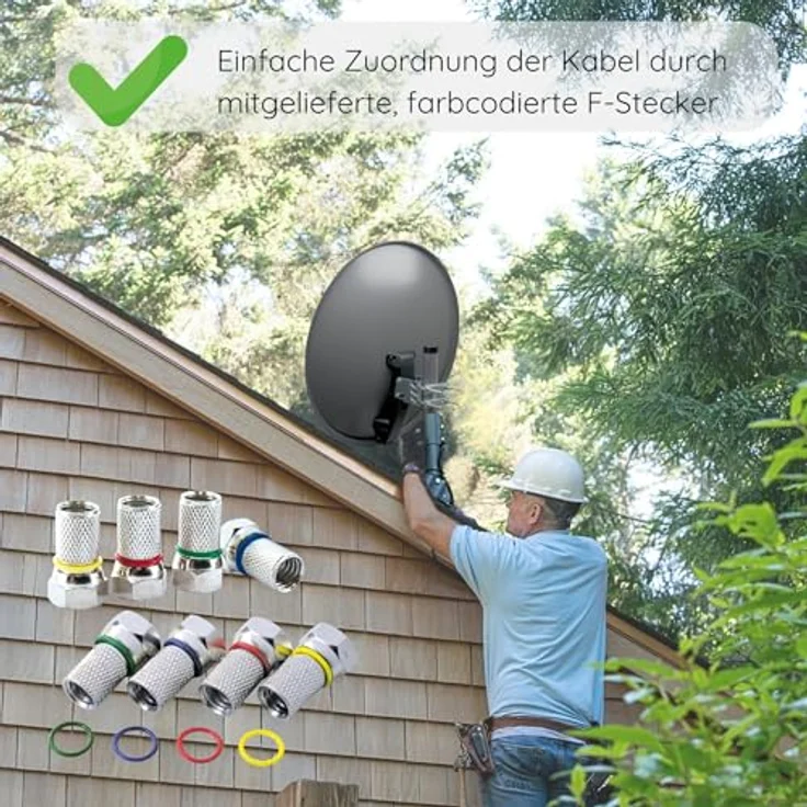 SCHWAIGER Satellitenschüssel Komplettset 55cm, Twin LNB digital HD 4K, wetterfest in Anthrazit mit Masthalterung und Montagematerial für Astra, Hotbird, Eutelsat, Türksat, Amos – Bild 5