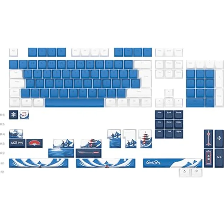 Dark Project GeekBoy PBT-Tastenkappen, ergonomisches CSA-Profil, ANSI/ISO-Layout, blau oder weiß