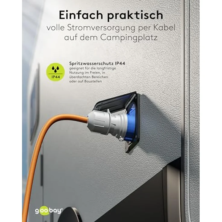 Goobay Camping Adapterleitung 1,5 m, orange, 2 CEE-Buchsen, IP44, für Außenbereich – Bild 6