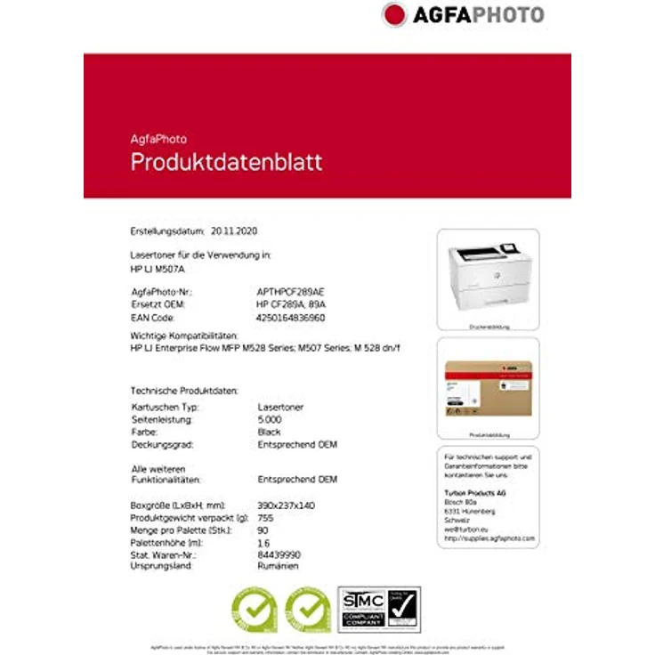 AGFAPHOTO Tonerpatrone CF289A 89A, Schwarz, wiederaufbereitet, bis zu 5000 Seiten, kompatibel mit HP LaserJet Enterprise M507/MFP M528 – Bild 3