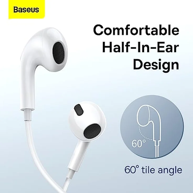 Baseus Encok C17 USB-Typ-C In-Ear-Kopfhörer mit Mikrofon, weiß, ergonomisches Design, integrierte Steuerung – Bild 3