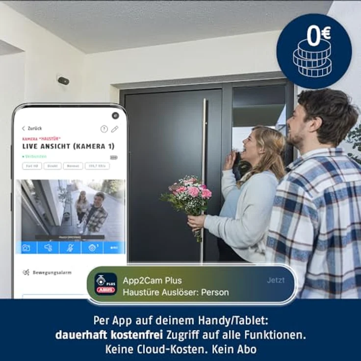 ABUS Akku-Kamera Pro mit Basisstation – Überwachungskamera mit Personenerkennung, inkl. Weißlicht-LED, Gegensprechfunktion & kostenfreier Handy-App (PPIC91000) – Bild 4