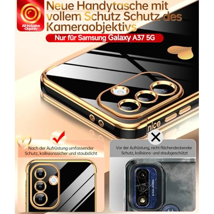 LeYi Handyhülle für Samsung Galaxy A37 5G, TPU Silikon mit Herzmuster, stoßfest und kratzfest, inkl. Schutzfolie, Schwarz – Bild 2