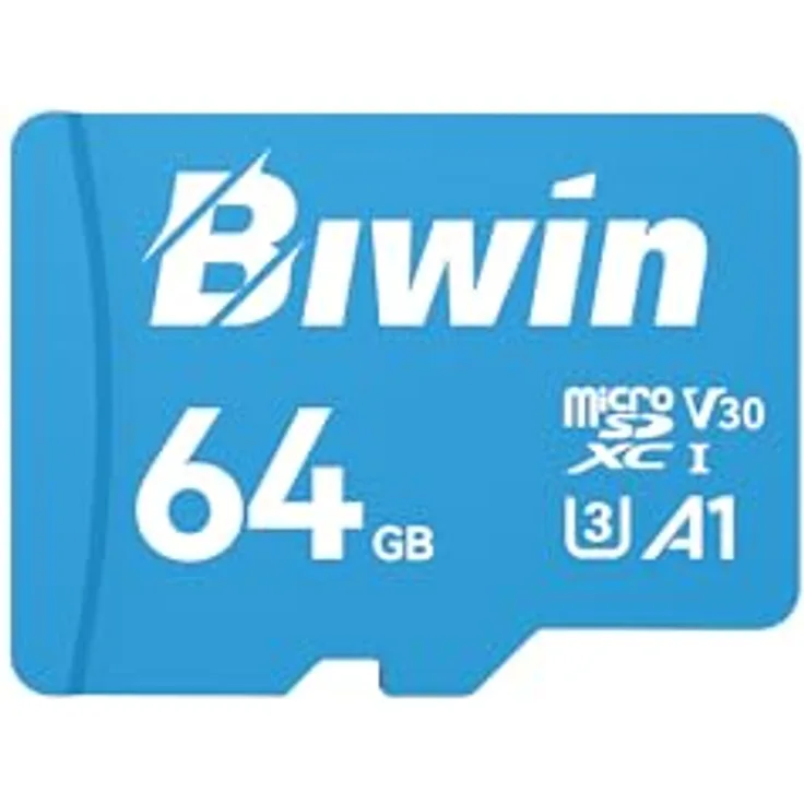 Biwin MS100 MicroSDXC UHS-I Speicherkarte 64GB, Lesegeschwindigkeit bis zu 100MB/s, A1 V30 U3, optimal für 4K UHD Videos und kompatibel mit Smartphones/Tablets/Digitalkameras