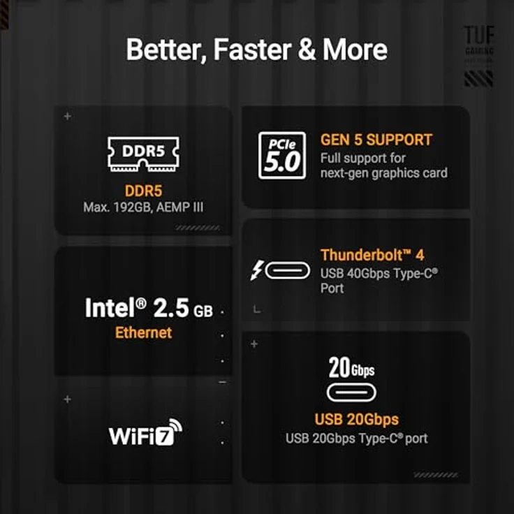 ASUS TUF Gaming Z890-PLUS WiFi Mainboard Intel LGA 1851 (ATX, PCIe 5.0, DDR5, Thunderbolt 4, 4X M.2, WiFi 7, Q-Release, Aura Sync) – Bild 5
