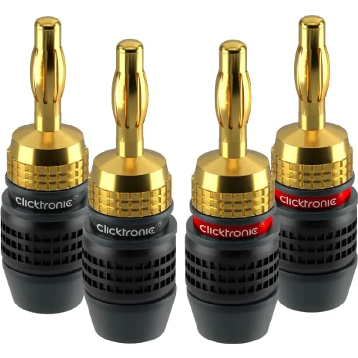 Clicktronic Casual Bananen-Stecker SimpleLock für Lautsprecher Kabel bis 4,0mm²,Gold/Blau/Rot