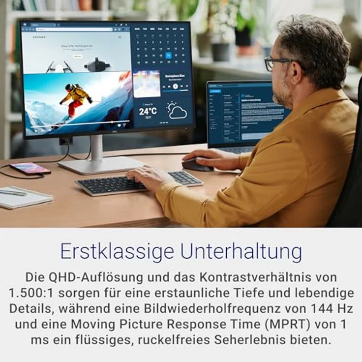 Dell 27 Plus USB-C Monitor S2725DC, QHD (2560x1440), 144Hz, 1ms MPRT, ergonomisch höhenverstellbar, integrierte Lautsprecher, 2 USB-C, HDMI, 3 Jahre Garantie – Bild 2