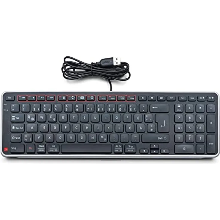 Contour Balance Keyboard | Kabelgebundene Tastatur | QWERTZ Layout | Super Flache Computertastatur | Nummernblock + Mediatasten | Für Zuhause und Arbeit | Für Windows und Mac