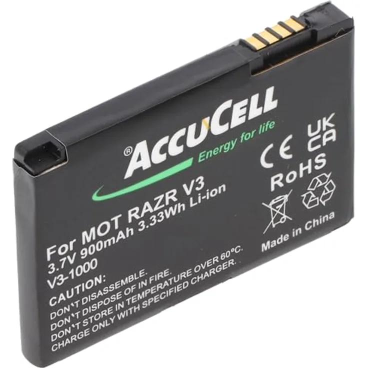 AccuCell Akku kompatibel mit Motorola V3 Razr, PEBL SNN5696, BA700, 900mAh, langlebig und zuverlässig