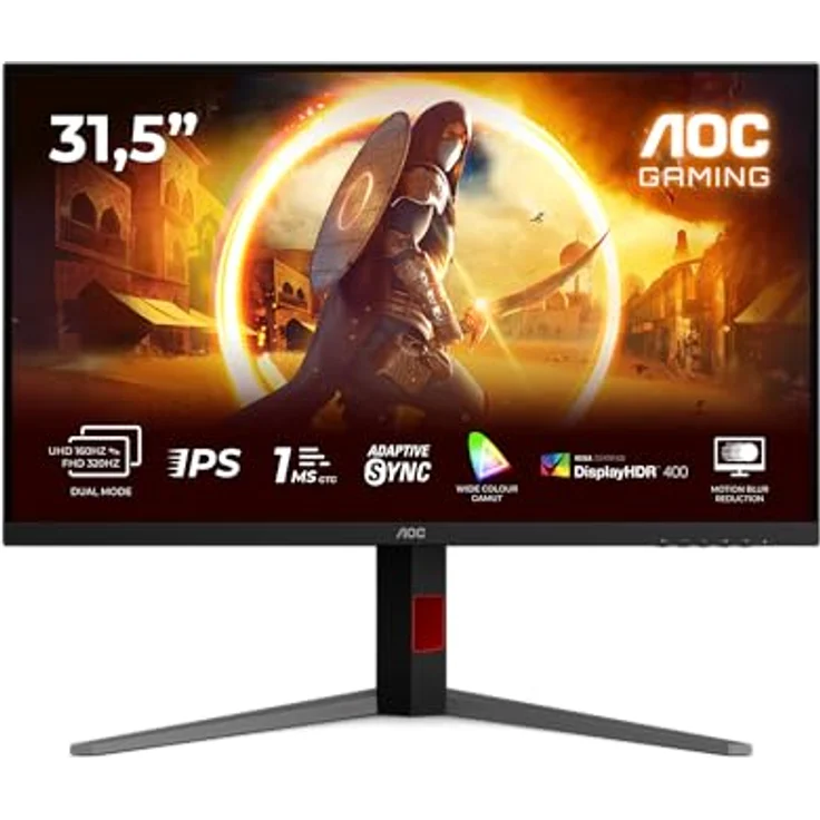 AOC U32G4U 31,5 Zoll UHD Monitor, 160Hz Fast IPS, 1ms GtG, G-Sync Comp., HDR400, ergonomische Höhenverstellung, Schwarz/Rot – Bild 2