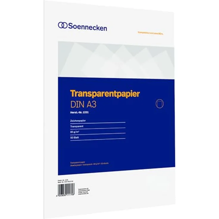 Soennecken Transparentpapier DIN A3, 80 g/m², 50 Blatt, klare Sichtbarkeit für kreative Projekte