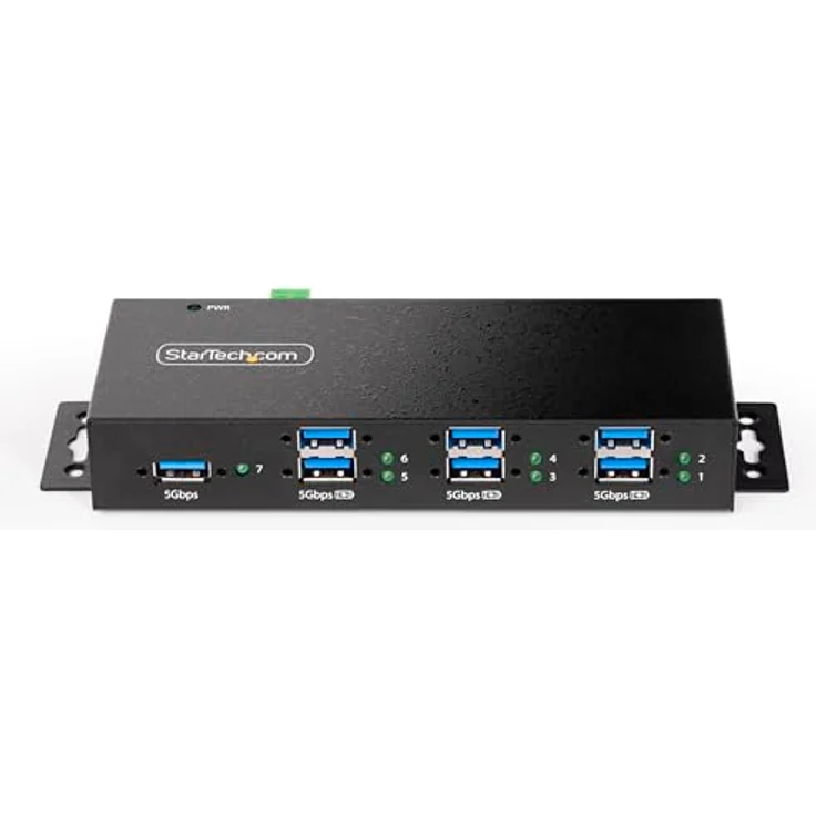 StarTech.com 7-Port USB 3.0 Hub mit Metall-Industriegehäuse, Managed, ESD & Überspannungsschutz, Wand-/Tisch-/DIN-Schienenmontage, USB 3.1/3.2 Gen 1 5Gbps, USB Verteiler/Splitter (5G7AINDRM-USB-A-HUB) – Bild 3