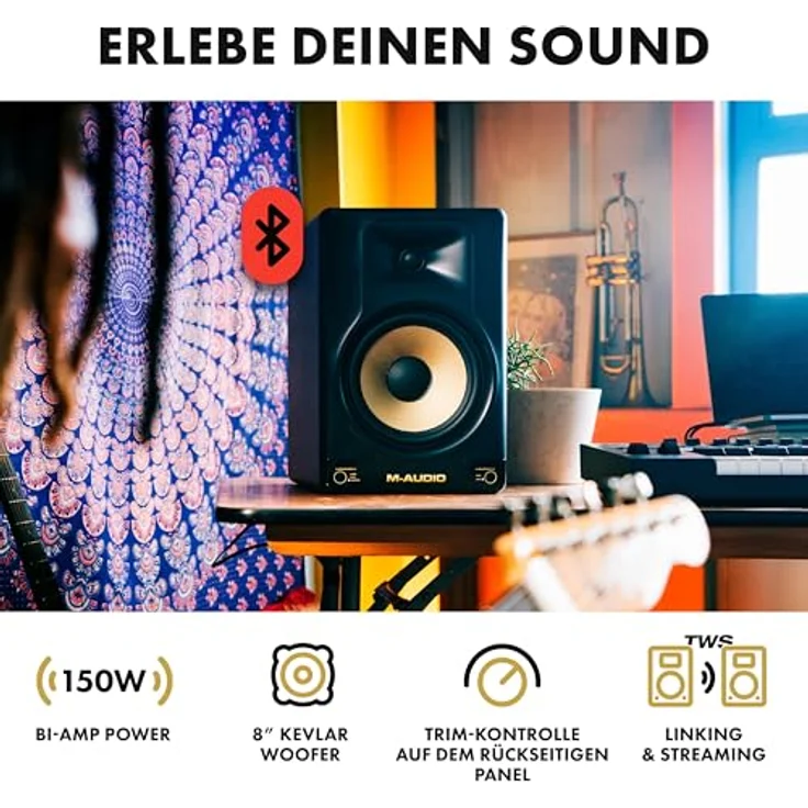 M-AUDIO Forty Eighty, 8 Zoll Studio Monitor Lautsprecher mit 150W Bi-Amp-Power, DSP Frequenzweiche, EQ, Steuerungs-App und Bluetooth 5.3 – Bild 2