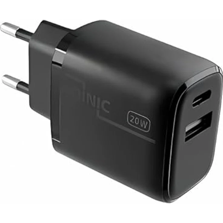 DINIC USB C + A Ladegerät, 20W Schnellladegerät mit Power Delivery und QC 3.0, Schwarz – Bild 1
