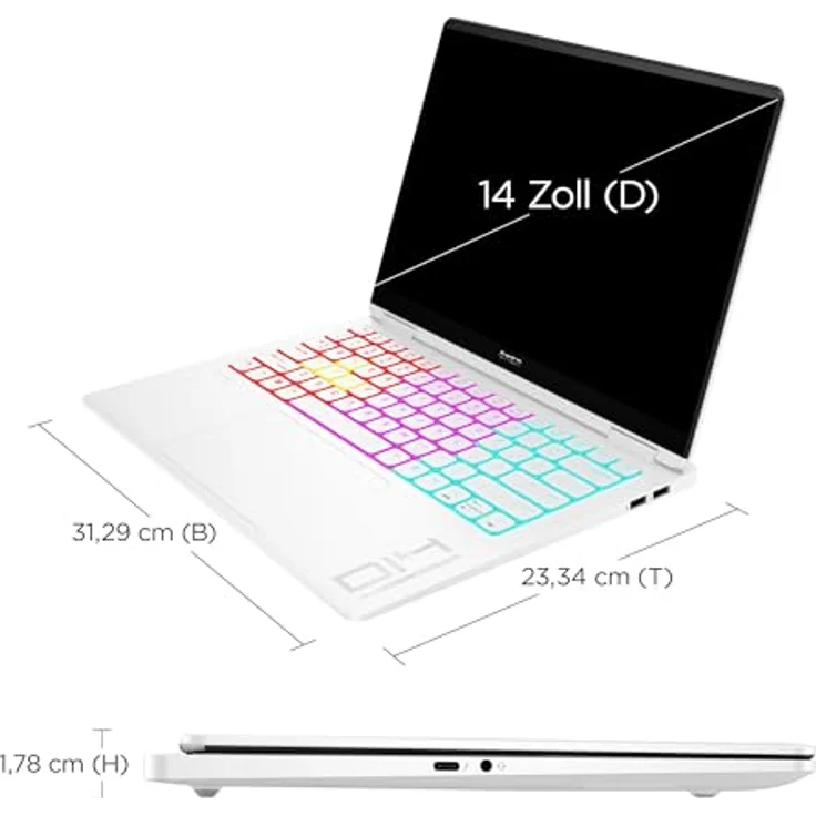 HP OMEN Transcend Gaming Laptop, 14" 2,8K OLED Display 120Hz, Intel Core Ultra 7 155H, 16 GB DDR5 RAM, 1 TB SSD, NVIDIA GeForce RTX 4060 (8GB), QWERTZ, Windows 11, Weiß – Bild 2