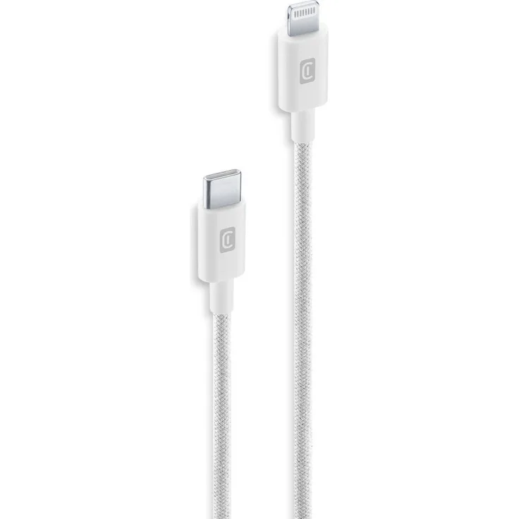 Cellularline Braided Data Cable 1,5 m USB Typ-C/ Lightning, Weiß, bis zu 20W, 480 Mbit/s Datenübertragung