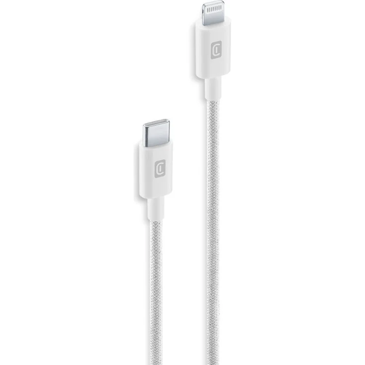 Cellularline Braided Data Cable 1,5 m USB Typ-C/ Lightning, Weiß, bis zu 20W, 480 Mbit/s Datenübertragung