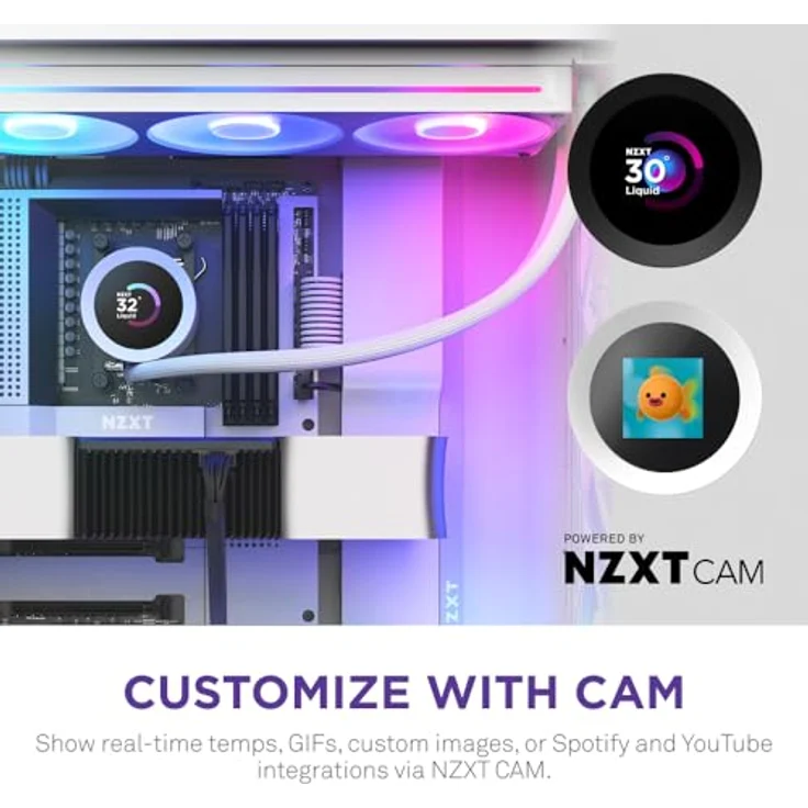 NZXT Kraken Plus 360 RGB, AIO CPU-Flüssigkeitskühler mit 360mm Radiator, 1,54" LCD und RGB Lüfter, Weiß, kompatibel mit AMD AM5/AM4 und Intel LGA 1851/1700, 1200/115X – Bild 5