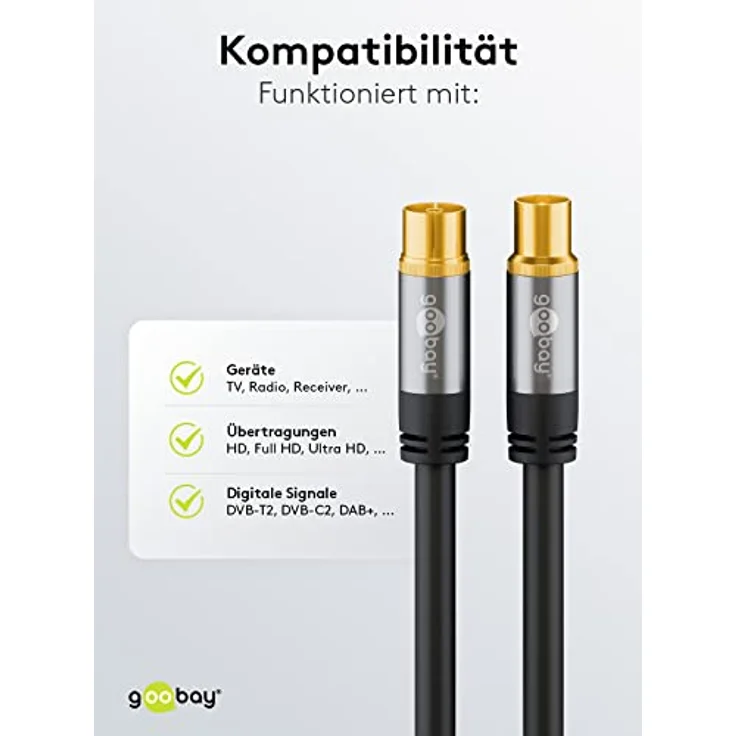 TV Antennenkabel schwarz (135 dB Typ), 4X geschirmt Vergoldet, Koax-Buchse Koax-Stecker (1,0 m) – Bild 4