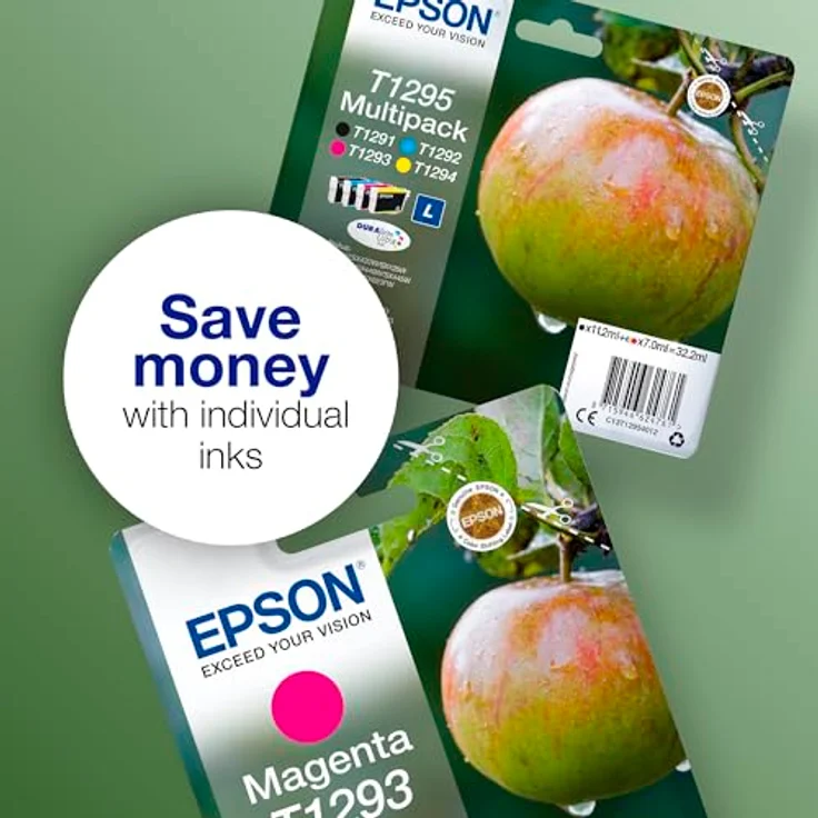 Epson Original T1295 Tinte Apfel, SX420W BX320FW SX620FW BX-SX525WD BX625FWD BX305FW B42WD BX925FWD BX635FWD BX535WD SX435-440W BX630FW SX235W WF7015 7515 7525 3010 3520 3540, (Multipack, 4-farbig) – Bild 4