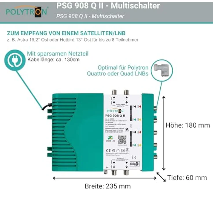 Polytron PSG 908 Q II, Multischalter für 2 Satelliten und bis zu 8 Teilnehmer, 8 SAT und 1 terrestrischer Eingang – Bild 5
