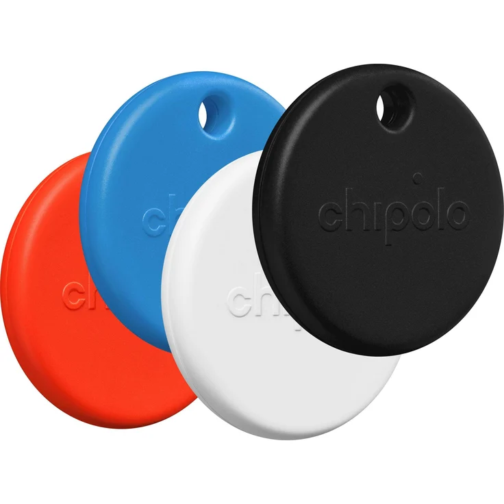 Chipolo Pop Tracker, kompatibel mit Android & iOS, lauter Signalton zur Wiederauffindung, Schwarz, Blau, Rot, Weiß