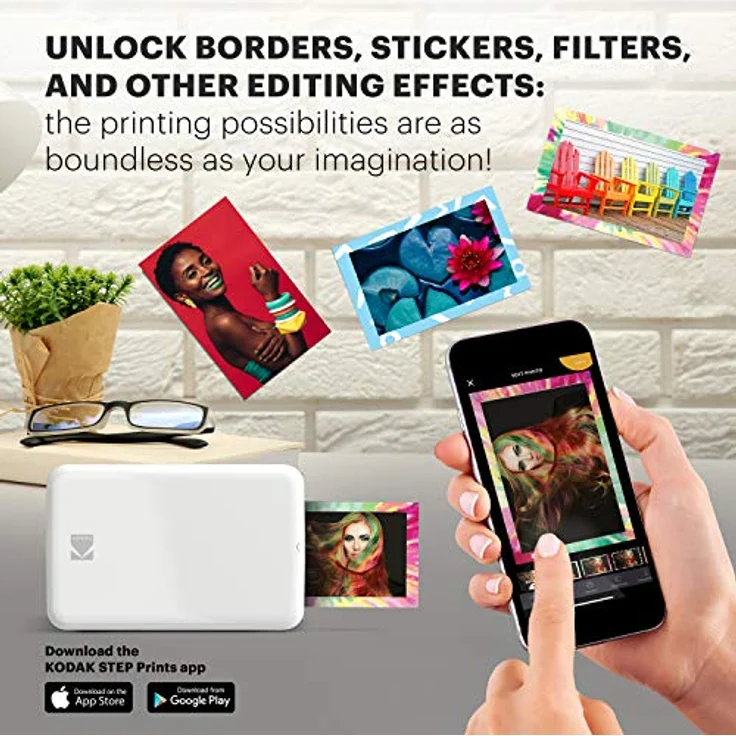 KODAK Step Sofort-Smartphone-Fotodrucker - Tragbarer Mini-Farb-Mobilfotodrucker - Zink 2x3” Klebefotos - Bluetooth-kompatibel mit iOS- & Android-Geräten - Spaßige Bearbeitungs-App - Weiß – Bild 5