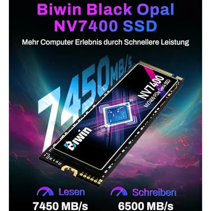 BIWIN Black Opal NV7400, 2TB M.2 PCIe Gen4 SSD mit 7450 MB/s Lesegeschwindigkeit, NVMe 2.0, kompatibel mit PC, Laptop & PS5 – Bild 2