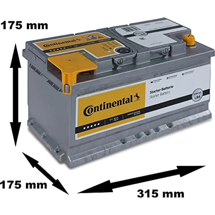 Continental Starterbatterie 12V 85Ah 760A/EN LB4, Blei-Kalzium-Batterie mit kompakten Abmessungen 315x175x175 mm, Gewicht 18,8 kg – Bild 2