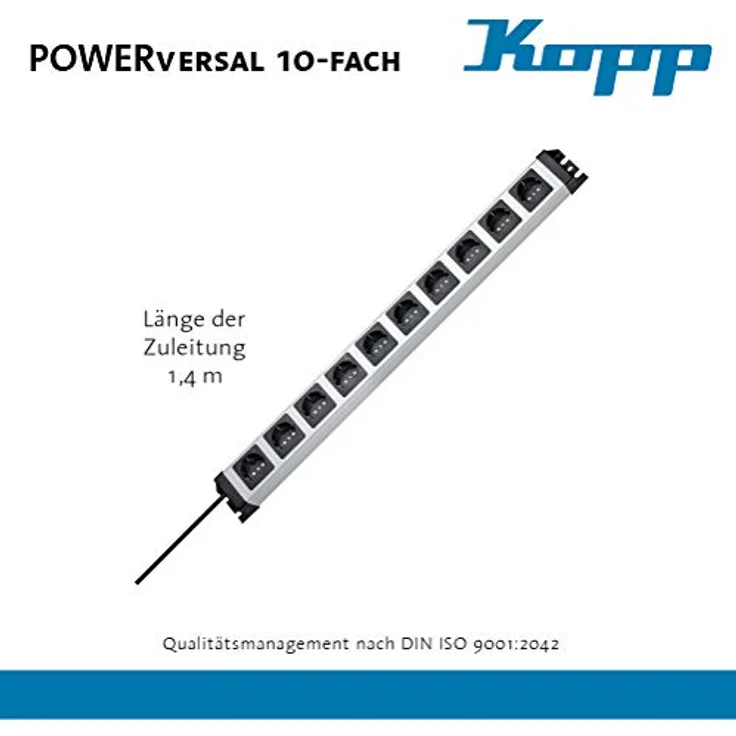 Kopp POWERversal 10-fach Steckdosenleiste 1,4m mit großem Steckdosen-Abstand I Mehrfach-Steckdose anschraubbar mit Berührungsschutz I Mehrfachstecker Innenbereich I Silber – 227120011 – Bild 4