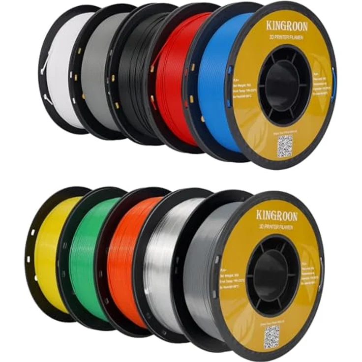 Kingroon PLA Filament 1.75mm, Maßgenauigkeit +/- 0.03mm, 10KG Spule, schwarz, weiß, grau, rot, blau, gelb, grün, transparent, orange, silber – Bild 1