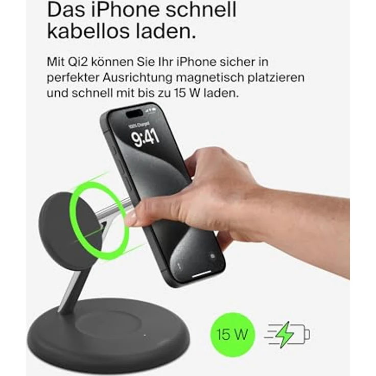 Belkin Kabellose 3-in-1-Ladestation mit MagSafe-kompatiblem Qi2, 15 W, Wireless Charger, Schwarz – Bild 3