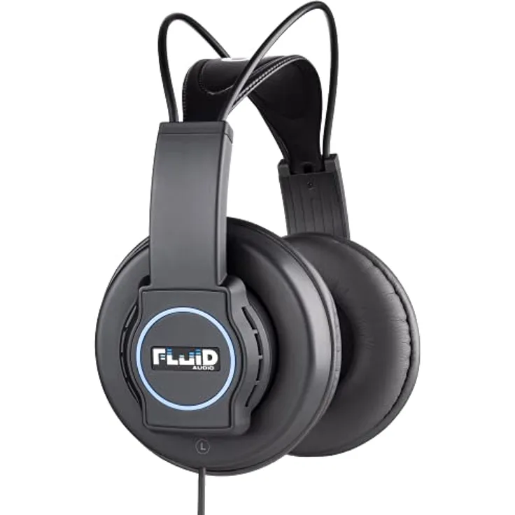 Fluid Audio Focus Studio-Kopfhörer (Over-Ear Design, 50mm Neodym-Treiber, inkl. 3m Kabel, 6.3mm Adapter, Reisebeutel, Schwarz)