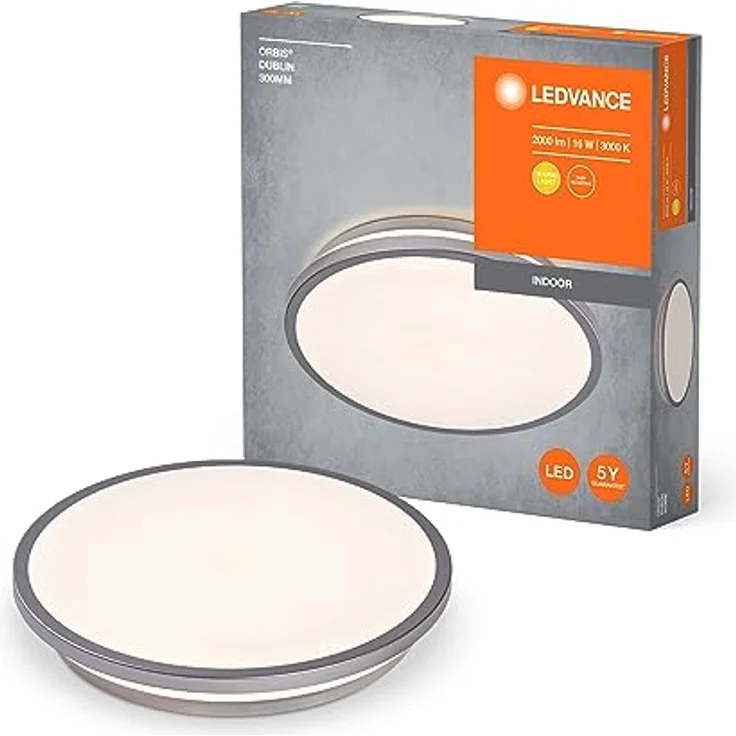 LEDVANCE ORBIS DUBLIN LED-Deckenleuchte 300mm, silber, 16W, 2000lm, warmweiß, IP20, 3000K, sehr homogene Lichtverteilung – Bild 1