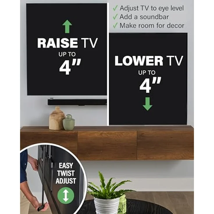 SANUS Höhenverstellbare, vollbewegliche TV-Wandhalterung für 42 bis 90 Zoll Fernseher, 10,2 cm Höhenverstellung, 98° drehbar, 3-Schritt-Installation – Bild 3