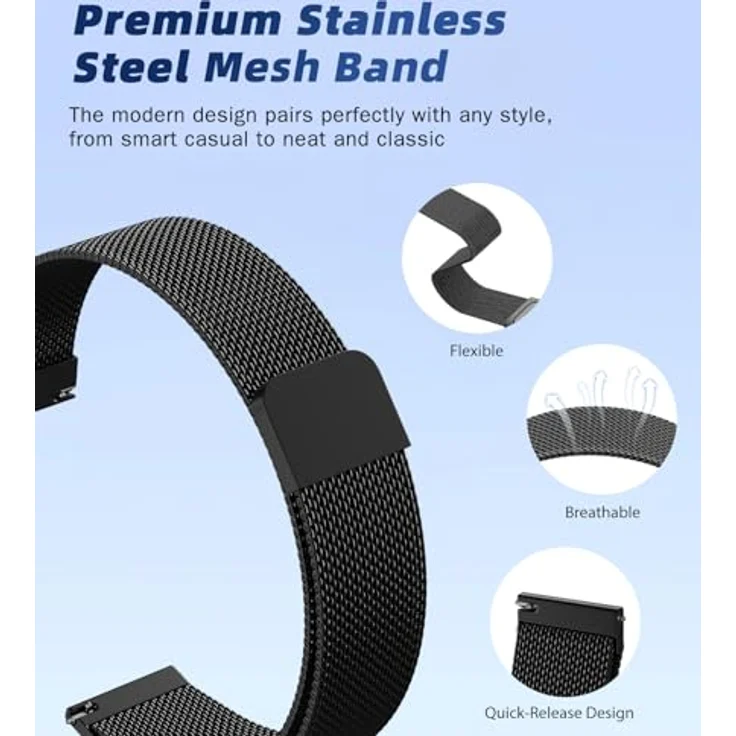 Astorgos 20mm Metall Armband, kompatibel mit Garmin vivoactive 6/5/3, atmungsaktives Mesh-Design, magnetisches Schnallendesign, wasserdicht – Bild 5