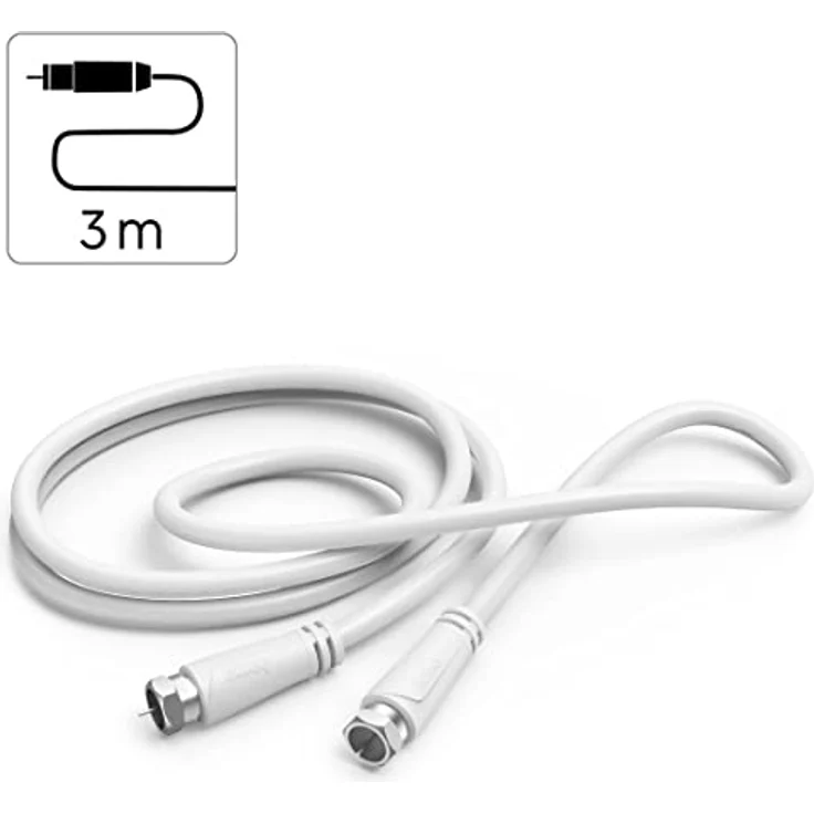TV-Antennenkabel SAT-Kabel 3m mit F-Stecker auf F-Stecker (90 dB Satellitenkabel doppelt geschirmt, Koaxialkabel 75 Ohm, SAT-Anschlusskabel für HDTV, Radio, DVB-T, DVB-S, DVB-C) weiß – Bild 2
