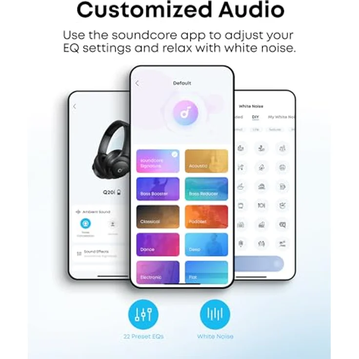 soundcore by Anker Q20i, kabelloser Bluetooth Over-Ear-Kopfhörer mit Hybrid Active Noise Cancelling, 40h Spielzeit, tiefer Bass, App-Personalisierung (Weiß) – Bild 4