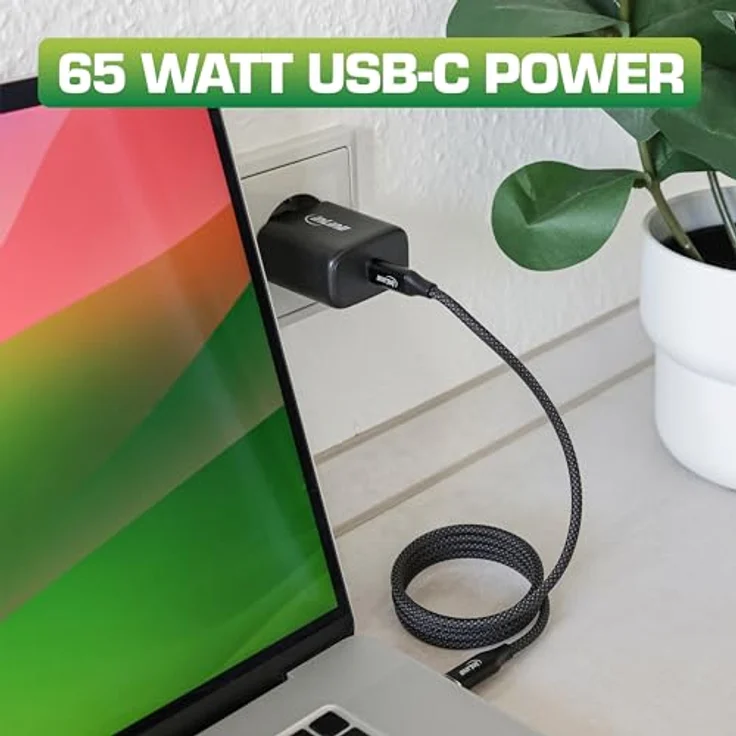 Inline PC-Netzteil, USB-C PD, 65 Watt, Wechselstrom 100-240 V, Schwarz – Bild 3