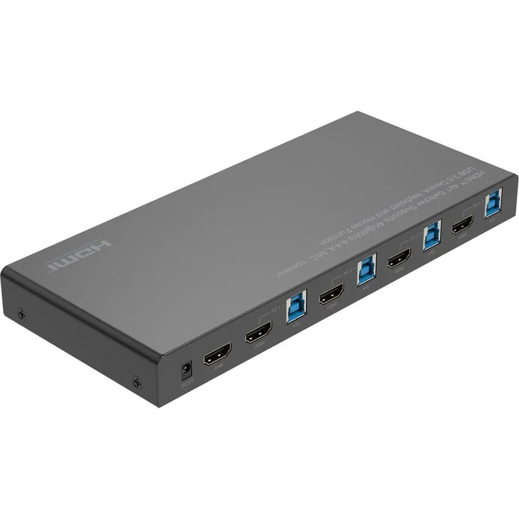 MicroConnect 4K@60Hz HDMI KVM Switch, 4x1, 7.1 Surround-Sound, 2 USB-A Ports, 3 USB 3.0 A-Ports, manuelle und Hotkey-Umschaltung