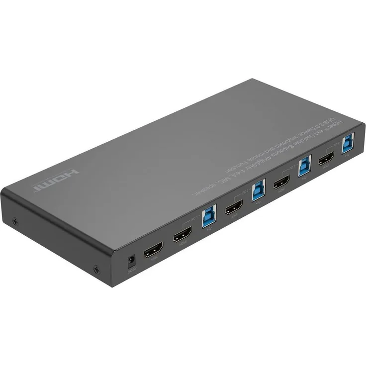 MicroConnect 4K@60Hz HDMI KVM Switch, 4x1, 7.1 Surround-Sound, 2 USB-A Ports, 3 USB 3.0 A-Ports, manuelle und Hotkey-Umschaltung