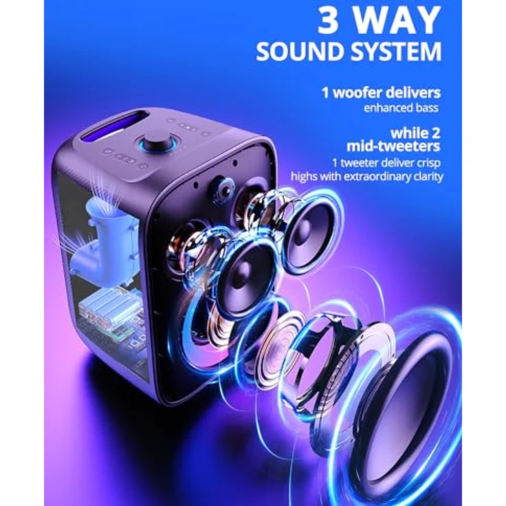 Tronsmart Halo 200 Bluetooth-Lautsprecher, 120W Dance Power, Party Sync, 5 Beleuchtungsmodi, 18 Stunden Spielzeit, unterstützt Mikrofon & Gitarre, IPX4 (Schwarz) – Bild 2