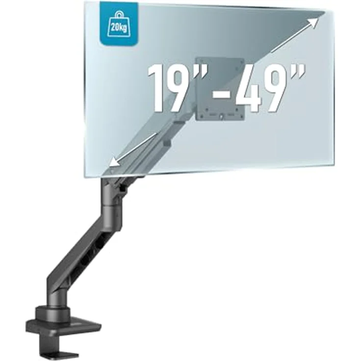 Edbak EDBAK Monitor Halterung mit Gasfeder für 19-49 Zoll Bildschirm, VESA 75/100mm, Neigbar, Schwenkbar, Drehbar, Ergonomischer Bildschirmhalterung - Halterung hält bis zu 20 kg – Bild 1