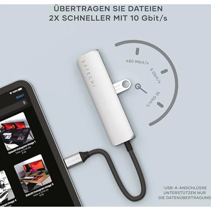 SATECHI 4-in-1 USB-C Hub Slim Plus, Multiport-Adapter mit 4K HDMI, 100W Power Delivery, 2x USB-A Ports – Silber – Bild 3