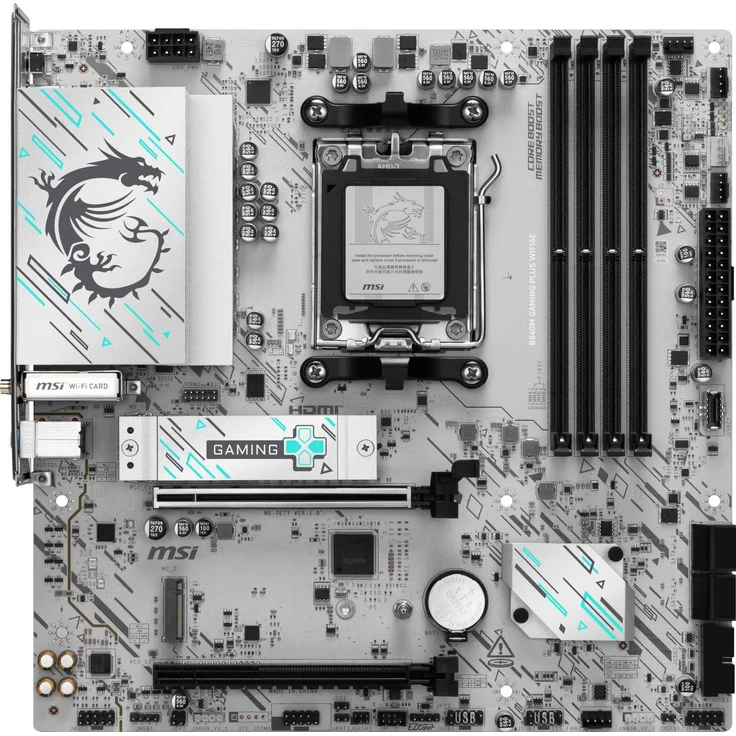 MSI B840M GAMING PLUS WIFI6E, mATX Mainboard mit AM5 Sockel, DDR5, 256 GB RAM, 2.5 Gigabit Ethernet, weiß – Bild 1