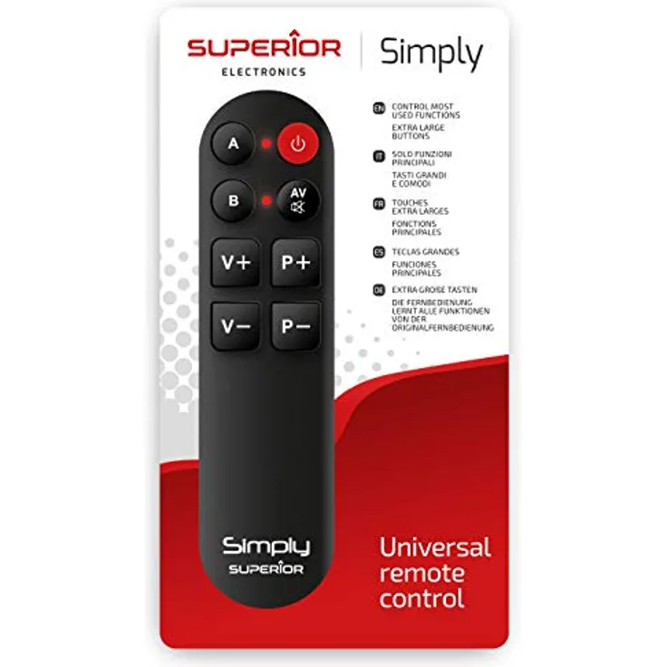 Superior Electronics Simply Universal Grosstastenfernbedienung SUPTLB001 für 2 Geräte, elegantes Design, ideal für Senioren, einfache Programmierung in weniger als einer Minute