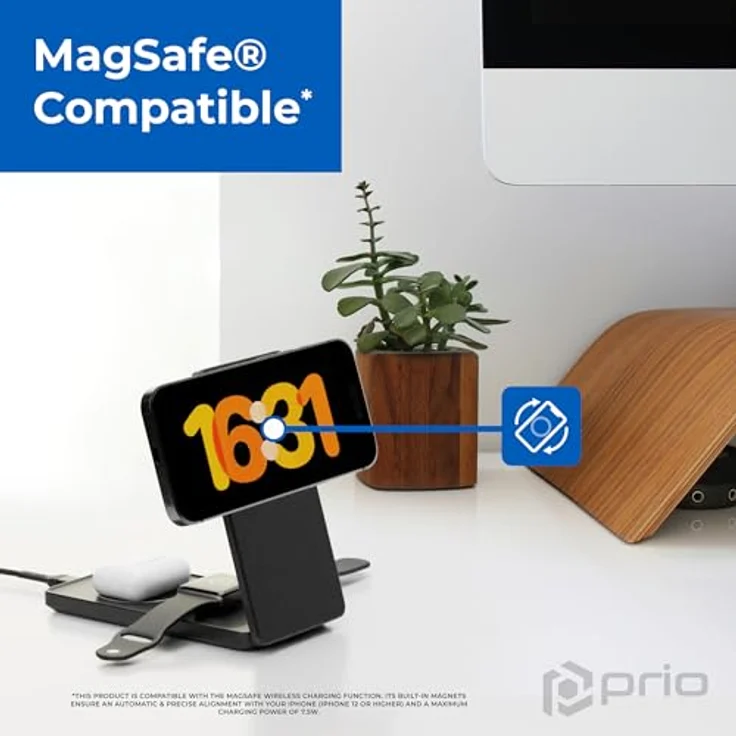 Prio 15W 3-in-1 kabelloses Schnellladegerät MAG – Kompatibel mit MagSafe und Smartphones, TWS Kopfhörern & Smart Watches aller Hersteller, elegante Ladelösung - Schwarz – Bild 5
