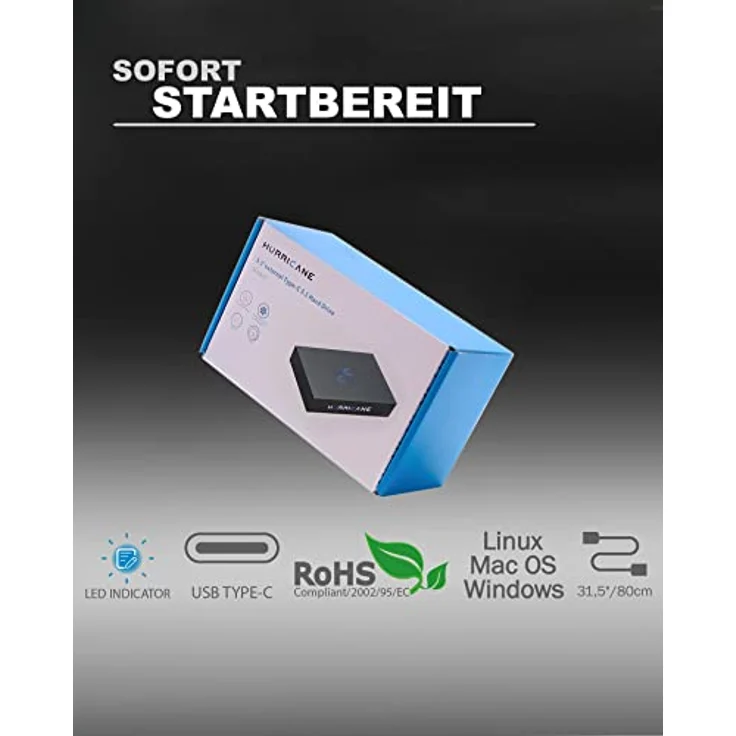 "HURRICANE 3518C3 Externe Festplatte 2TB 3,5" USB-C Desktop Speicher mit Netzteil - Kompatibel mit PC, Laptop, PS4, PS5, Xbox - Windows, Mac, Linux - Aluminiumgehäuse, Ultraschnelle Datenübertragung" – Bild 7