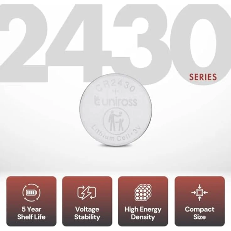 UNiROSS Lithium Button CR2430 3V - SP5, Premium Knopfzelle für langlebige Energieversorgung – Bild 2